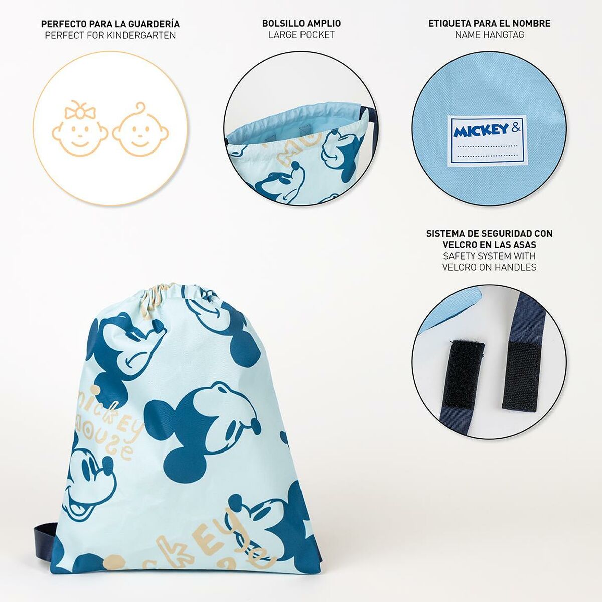Mochila saco infantil Mickey Mouse Azul 27 x 33 cm